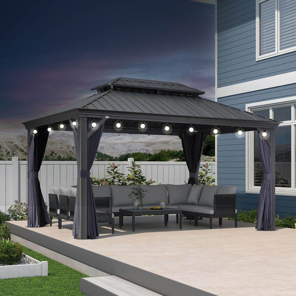 grouns グレー 24cm PURPLE LEAF 10 ft.x 14 ft. Gray Patio Outdoor Gazebo for Backyard