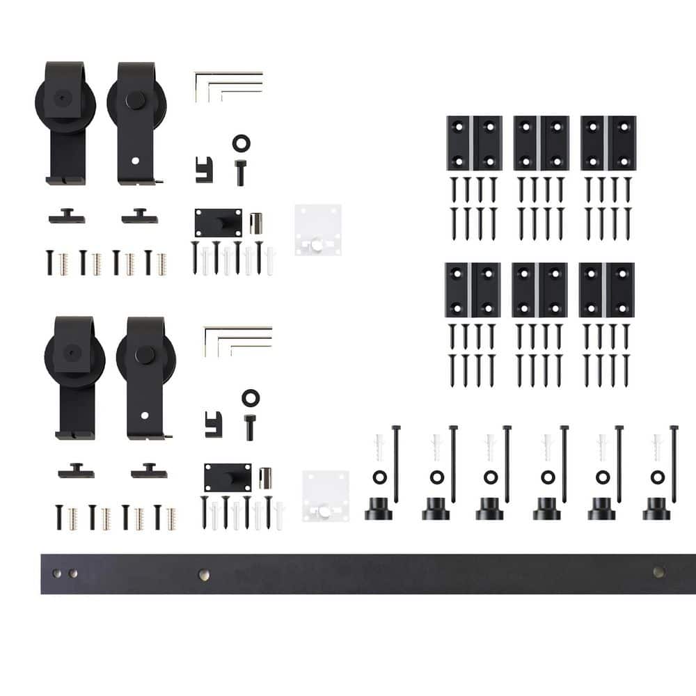 5 ft./60 in. Black Rustic Double Bi-Fold Sliding Barn Door Track and Hardware Kit with T-Shape Roller for 4-Doors price history on PriceWatchPro