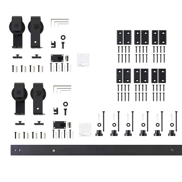 5.5 ft./66 in. Black Rustic Double Bi-Fold Sliding Barn Door Track and Hardware Kit with T-Shape Roller for 4-Doors