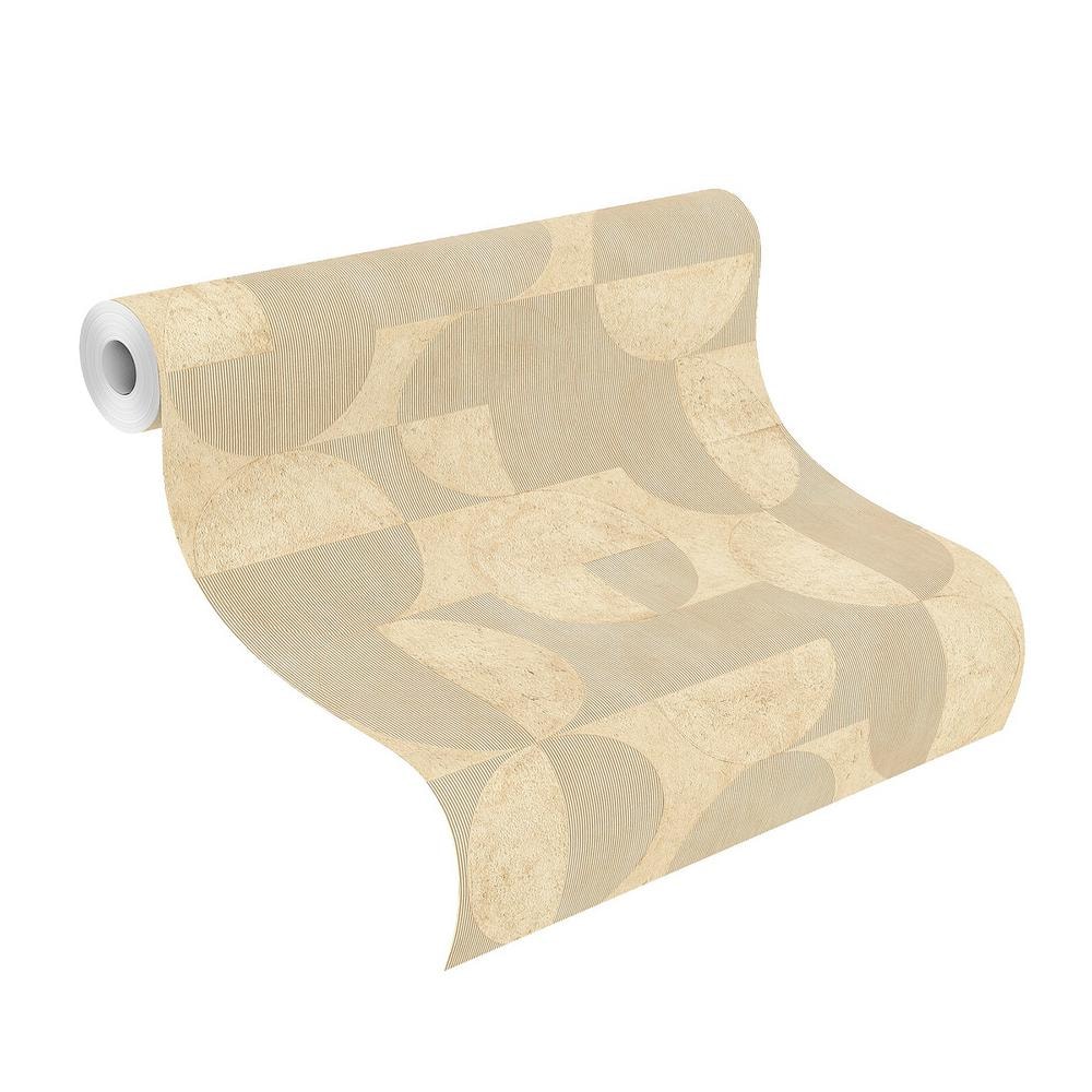 Light Brown Geometric Circles and Rectangles Non-Woven Wallpaper