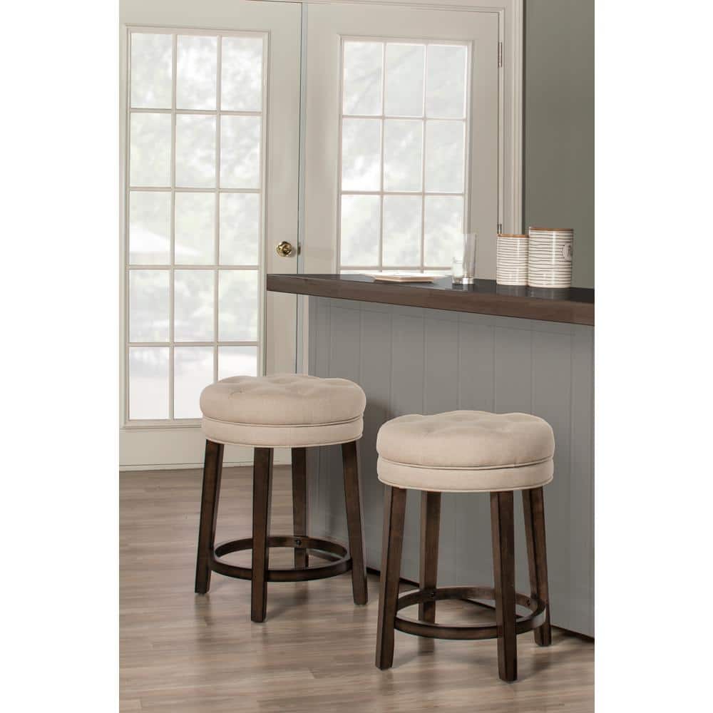 Charcoal Gray Backless Swivel Counter Stool with Linen Upholstery