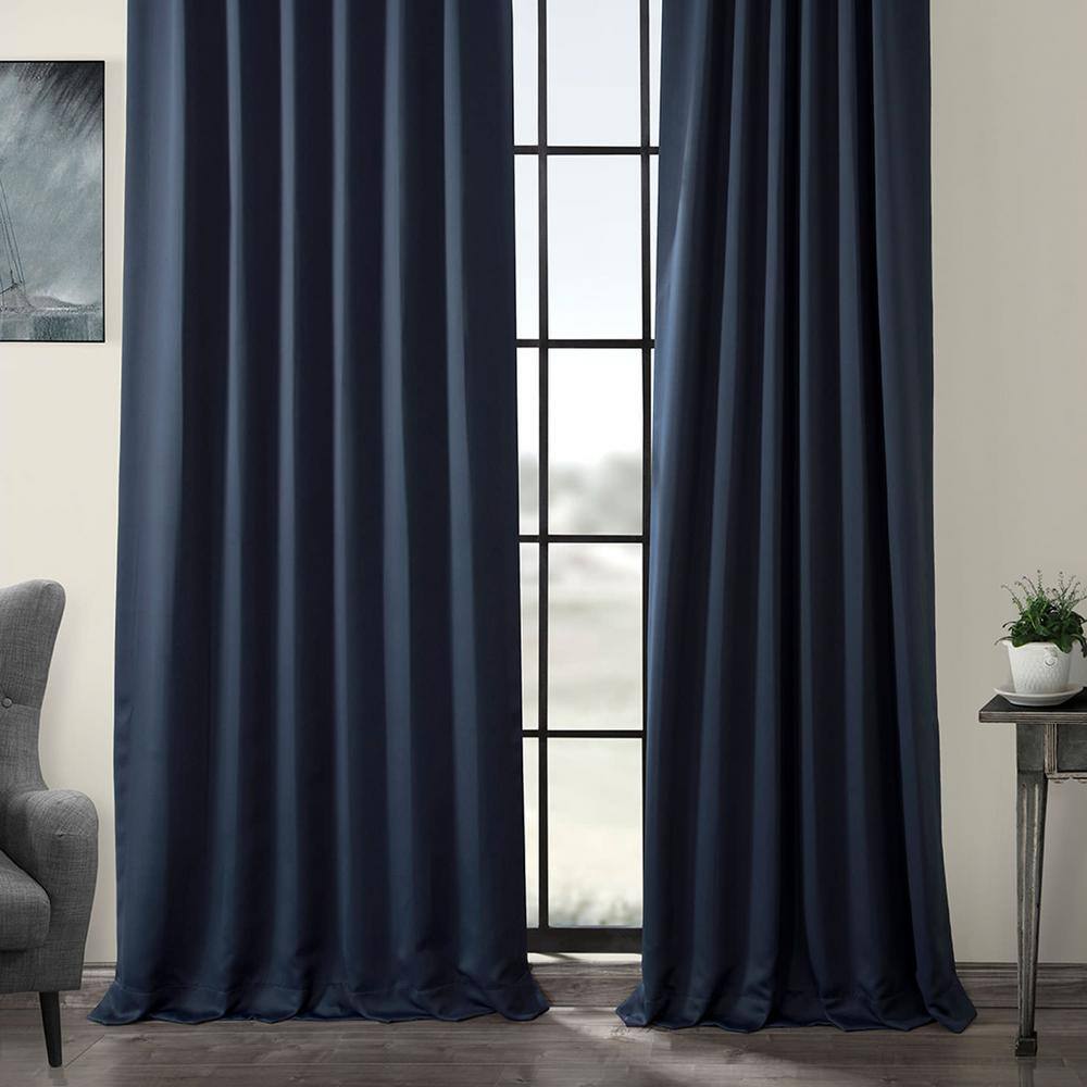 Navy Blue Cotton Polyester Blackout Pleated Drapes