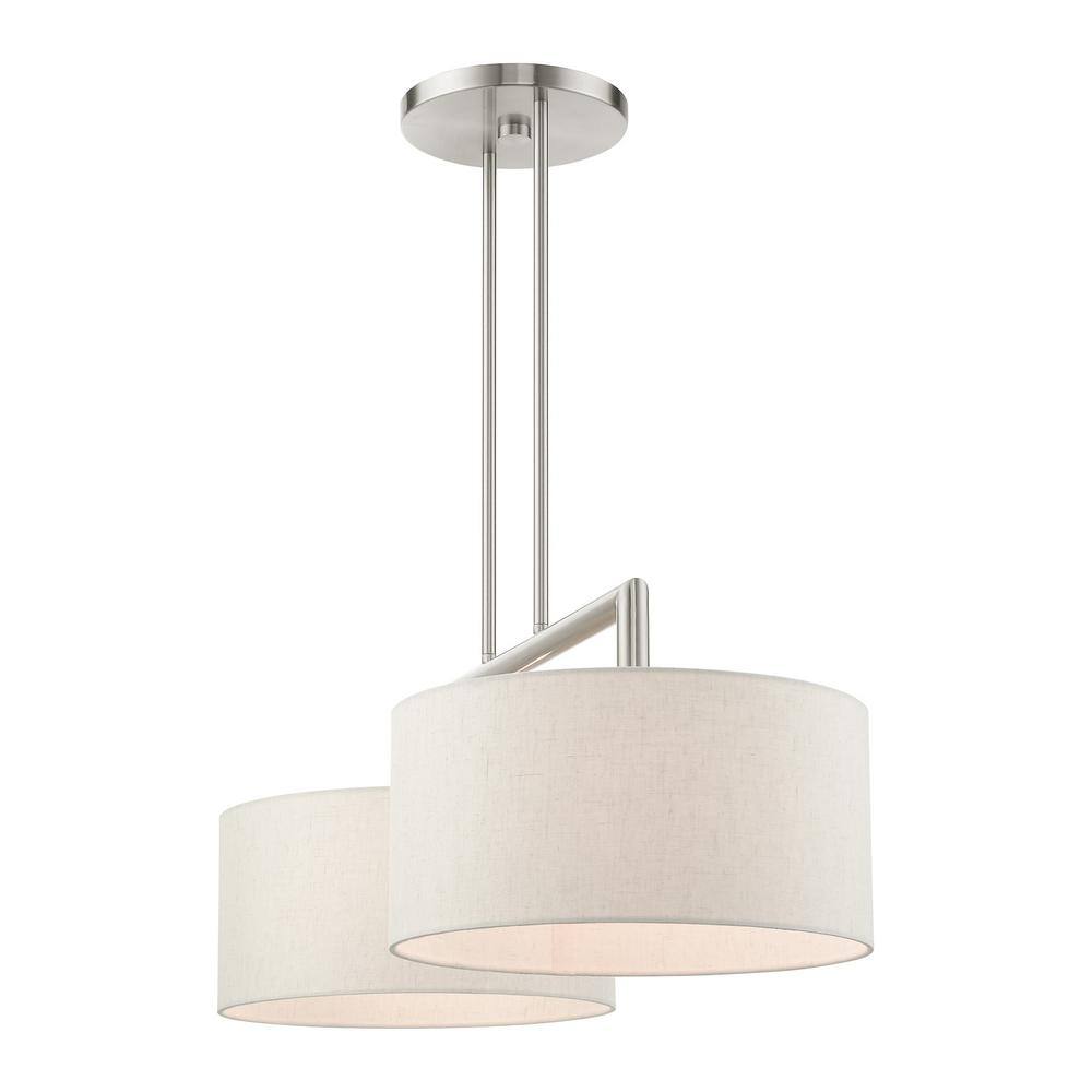 Meridian Brushed Nickel Linear Drum Chandelier with Oatmeal Shades
