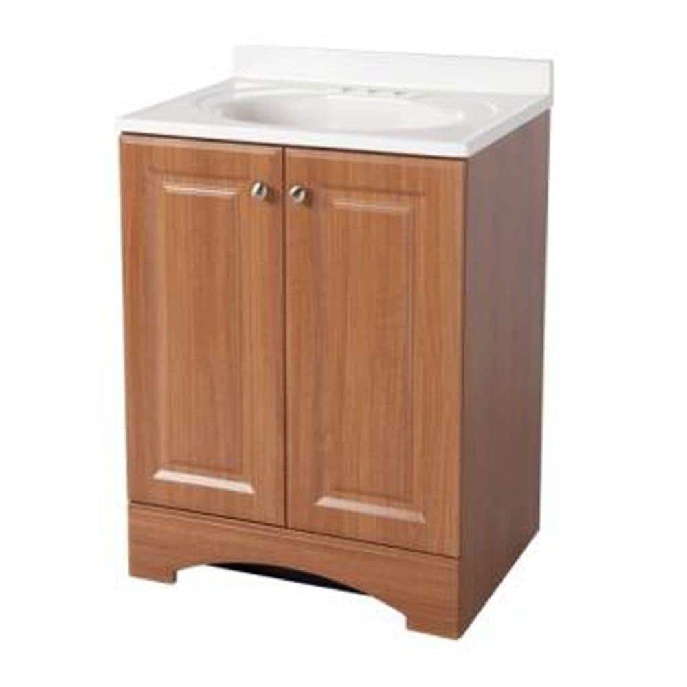 Glacier Bay 2450 In W Bath Vanity In Golden Pecan With Cultured Marble Vanity Top In White With White Basin Gb24p2 Wa The Home Depot