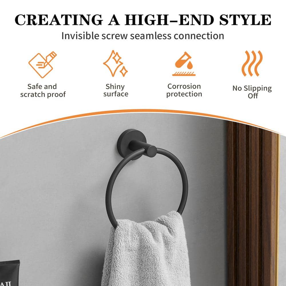 Matte Black 2-Piece Bathroom Hardware Set with Towel Ring