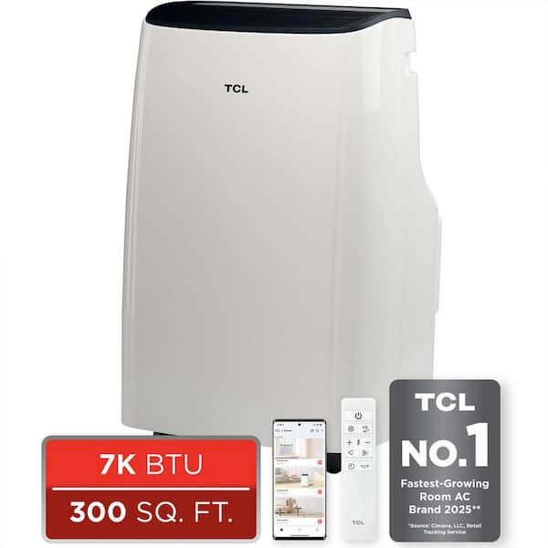 7,000 BTU (DOE) Smart Portable Air Conditioner Cools 300 sq. ft. with Dehumidifier Remote and Wi-Fi in White