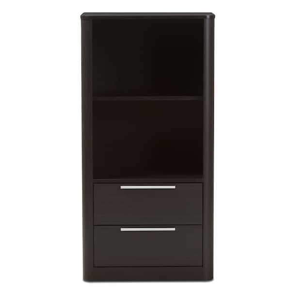 Baxton Studio 47.24 in. Dark Brown Wood 2-shelf Accent Bookcase with Drawers