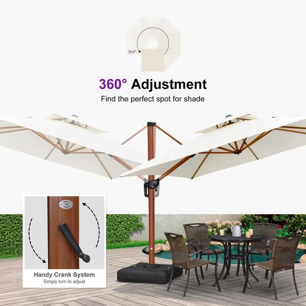 12 x 16 patio umbrella canvas PURPLE LEAF 12 ft. Square WindProof High-Quality Wood Pattern Aluminum  Cantilever Patio Umbrella with Stand, Cream PPLGLRSM12-CRWB