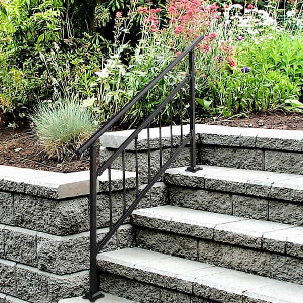 33 in. H x 68 in. W Black Wrought Iron Stair Railing Kit Outdoor Stair Railing Fits for 4 to 5 Steps Adjustable Handrail