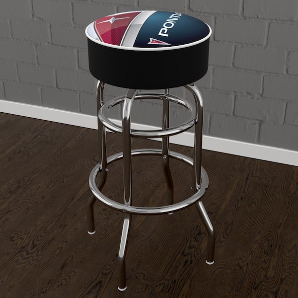 Pontiac Logo 31 in. White Backless Metal Bar Stool with Vinyl Seat