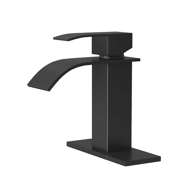 Lukvuzo Single Handle Single Hole Bathroom Faucet with Ceramic Cartridge, Stainless Steel and Water Supply Lines in Matte Black