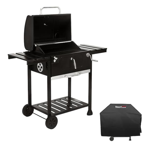 Charcoal Grill with 2 Side Table in Black Plus a Cover