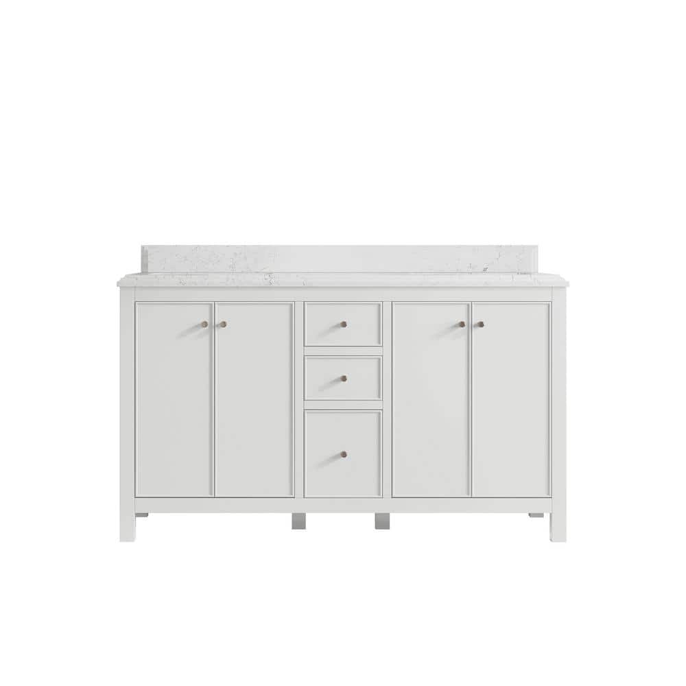 Chicago 60 in. Double Sink Freestanding White Bath Vanity with Empira White Qt. Top Unassembled price history on PriceWatchPro