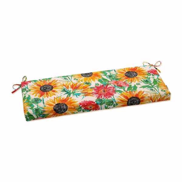 Pillow Perfect Floral Rectangular Outdoor Bench Cushion in Yellow