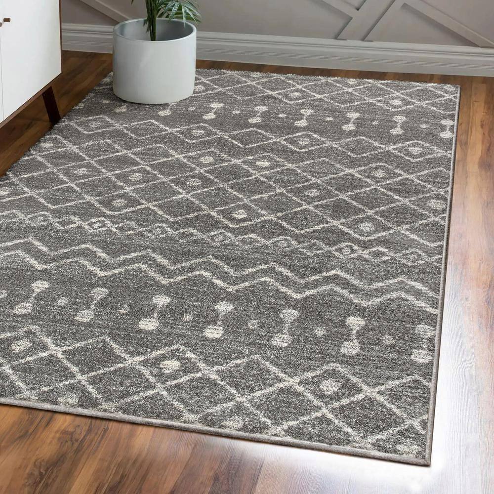 Modern Moroccan-Inspired Gray Synthetic Area Rug - Easy Care 3x5