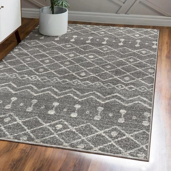 Aksil Moroccan Beni Souk Gray/Cream 8 ft. x 10 ft. Area Rug