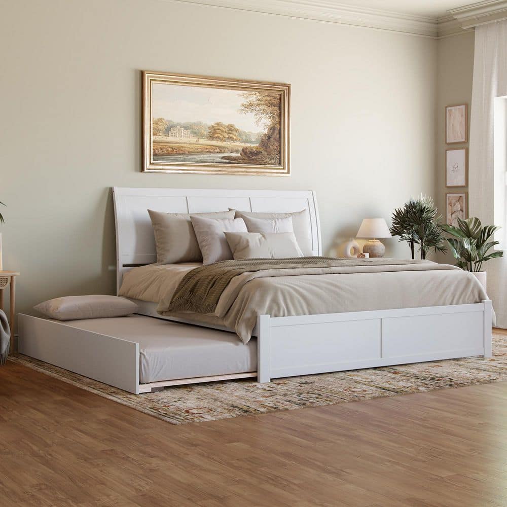 Portland White Solid Wood Frame King Platform Bed with Footboard and Twin XL Trundle price history on PriceWatchPro