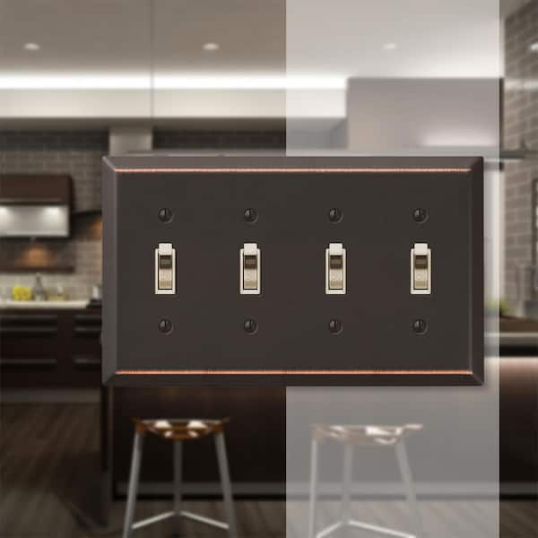 Metallic 4 Gang Toggle Steel Wall Plate - Aged Bronze