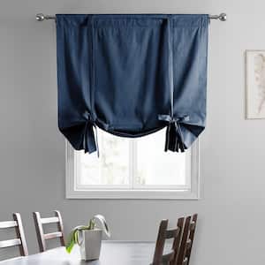 Dark Blue Solid Cotton Room Darkening Rod Pocket Tie-Up Window Shade 46 in. W x 63 in. L (1 Panel)