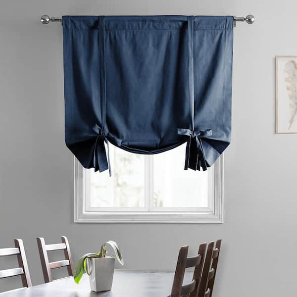 Exclusive Fabrics & Furnishings Dark Blue Solid Cotton Room Darkening Rod Pocket Tie-Up Window Shade 46 in. W x 63 in. L (1 Panel)