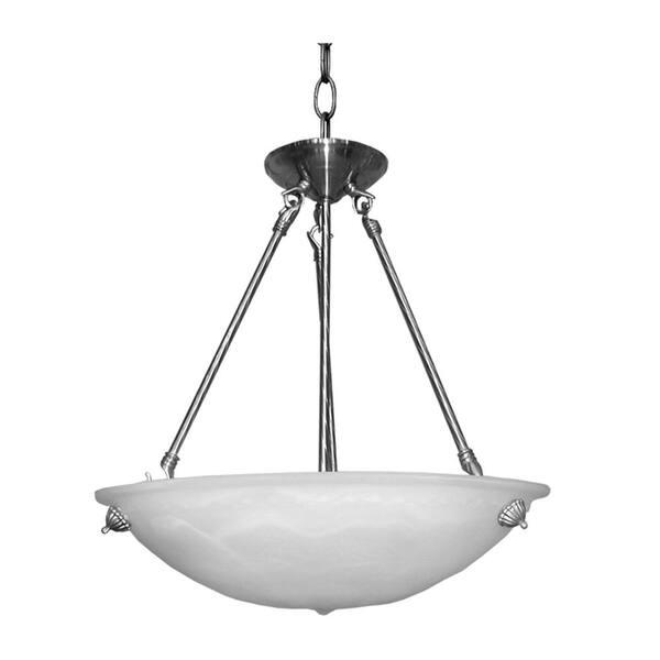 Cambridge 3-Light Satin Steel Chandelier with Marbleized Alabaster Glass Shade