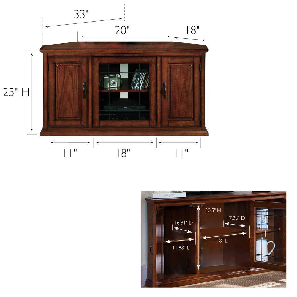 Burnished Oak 50" Corner TV Stand with Leaded Glass Doors