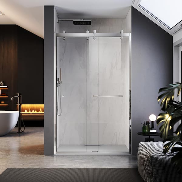 UNIKOO UKD08 48 in. W x 76 in. H Double Sliding Semi-Frameless Shower Door in Chrome, EnduroShield 5/16 in. Clear Glass