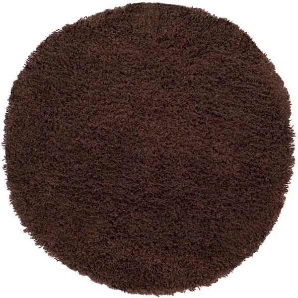 SAFAVIEH Classic Shag Chocolate 4 ft. x 4 ft. Round Solid Area Rug