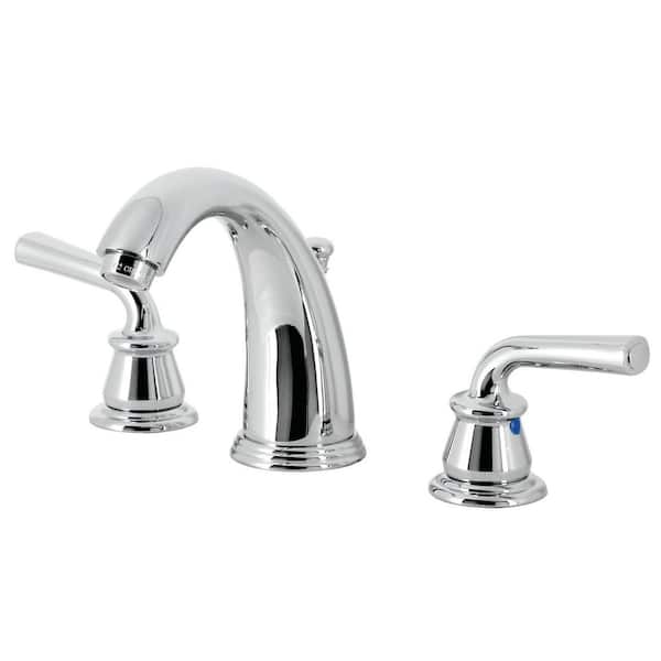 Kingston Brass Restoration 2-Handle 8 in. Widespread Bathroom Faucets with Plastic Pop-Up in Polished Chrome