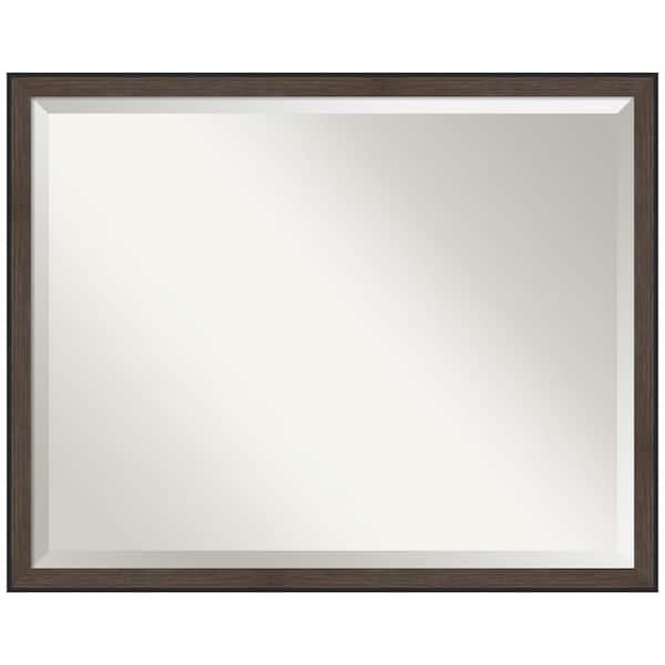 Amanti Art Outline 23.75 in. x 29.75 in. Casual Rectangle Framed Brown Narrow Bathroom Vanity Wall Mirror