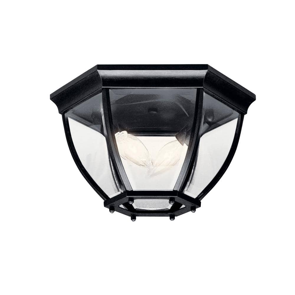 KICHLER Barrie 2-Light Black Outdoor Porch Ceiling Flush Mount Light ...