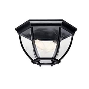 Barrie 2-Light Black Outdoor Porch Ceiling Flush Mount Light with Clear Beveled Glass (1-Pack)