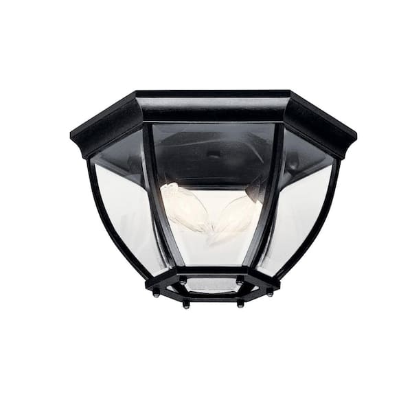 KICHLER Barrie 2-Light Black Outdoor Porch Ceiling Flush Mount Light with Clear Beveled Glass (1-Pack)
