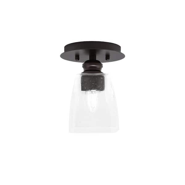Unbranded Albany 1-Light 6 in. Espresso Semi-Flush with Square Clear Bubble Glass Shade