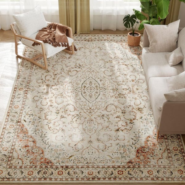 Non-Slip Classical Floor Cover Foldable Carpet 8 x 10 ft. Mixed Brown Floral Washable Area Rug Runner Rug