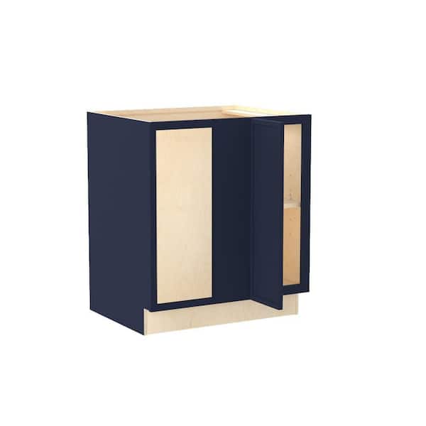 Franklin 30 in. W x 24 in. D x 34.5 in. H Assembled Plywood Base Blind Corner Kitchen Cabinet in Vessel Blue Soft Close