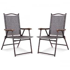 Gray Steel Folding Sling Outdoor Dining Chair (Set of 2)