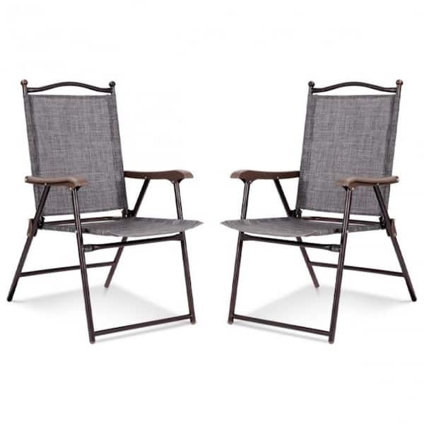 Alpulon Gray Steel Folding Sling Outdoor Dining Chair (Set of 2)