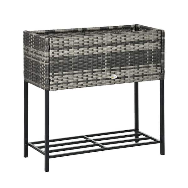 Raised Garden Bed, PET Elevated Planter Box, Tool Storage Shelf for Herbs, Vegetables, Gray