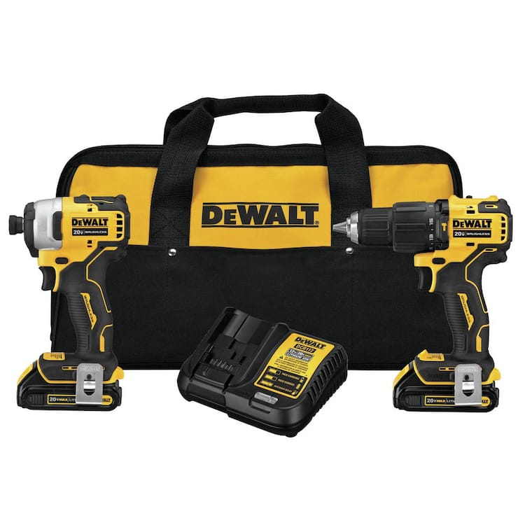 DEWALT ATOMIC 20V MAX Cordless Brushless Hammer Drill/Impact 2 Tool Combo Kit with (2) 1.3Ah Batteries, Charger, and Bag