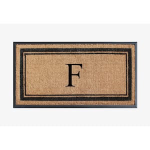 A1HC Border Black/Beige 24 in x 48 in Rubber & Coir Non-Slip Backing Thin Profile Outdoor Durable Monogrammed F Doormat