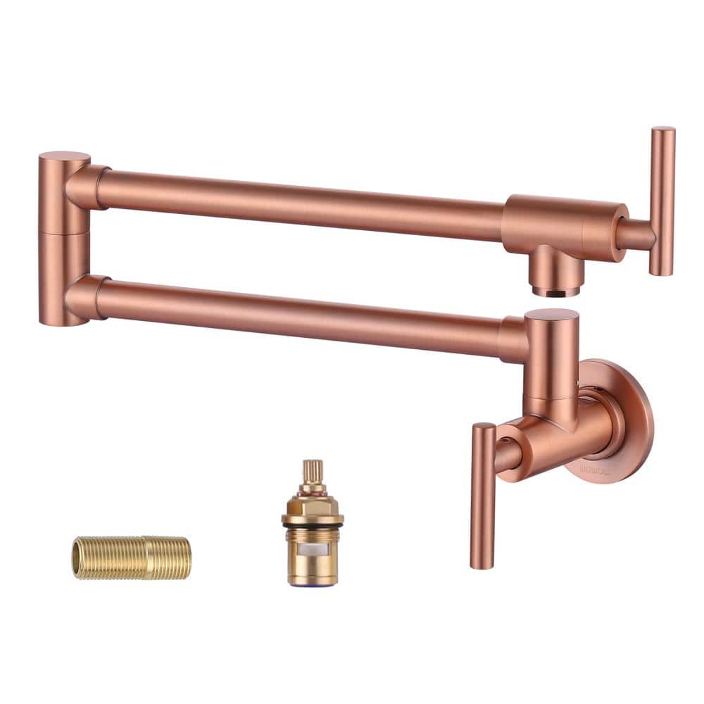 WOWOW Wall Mounted Pot Filler with Double Joint Swing Arms in Copper