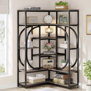 Eulas 35.43 in. Wide Rustic Gray 14 shelf Industrial L-Shaped Corner Bookcase with Open Back