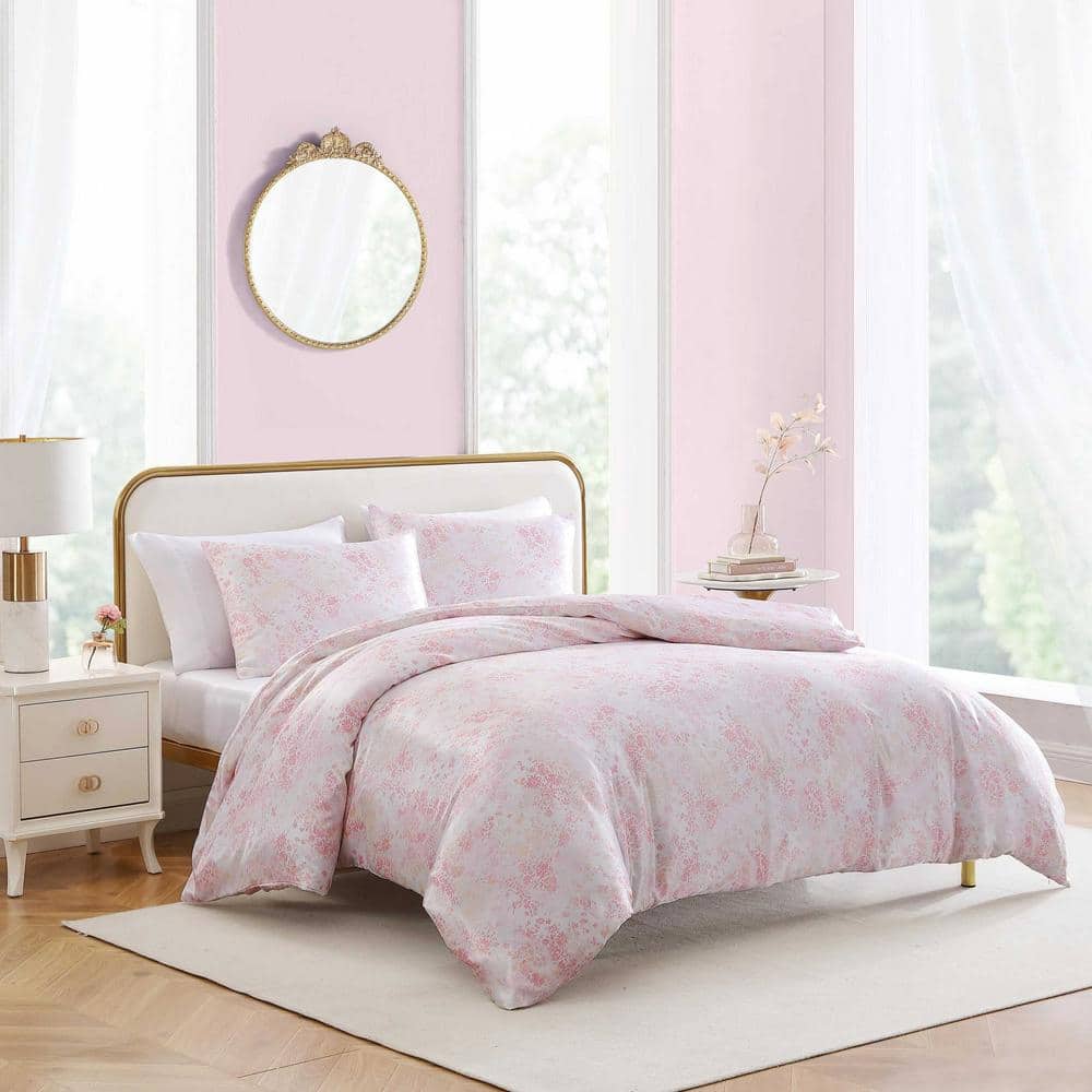 Butterfly Garden Pink Satin Duvet Cover Set with Shams
