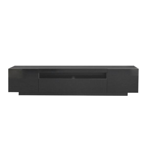Polibi Black Modern TV Stand Fits TV's up to 80 in. with Lights, Modern LED TV Cabinet with Storage-Drawers, Living Room