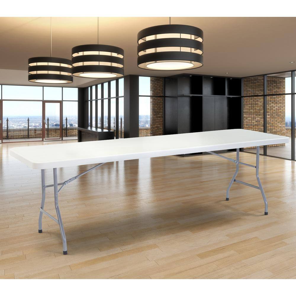 96" Light Speckled Gray Plastic Folding Banquet Table