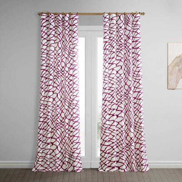 Exclusive Fabrics & Furnishings Ellis Pink Printed Cotton Twill Rod Pocket Room Darkening Curtain - 50 in. W x 96 in. L (1 Panel)
