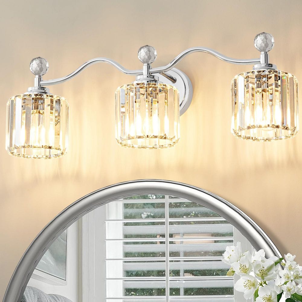 Modern Luxury 26 in. 3-Light Chrome Vanity Light with Crystal Shade for Bathroom price history on PriceWatchPro