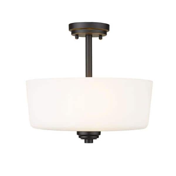 Arlington 14.75" Bronze Semi-Flush Mount with Matte Opal Glass Shade