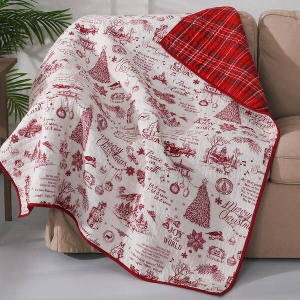 LEVTEX HOME Yuletide Red White Christmas Toile Quilted Cotton Throw Blanket L13750QT - The Home Depot
